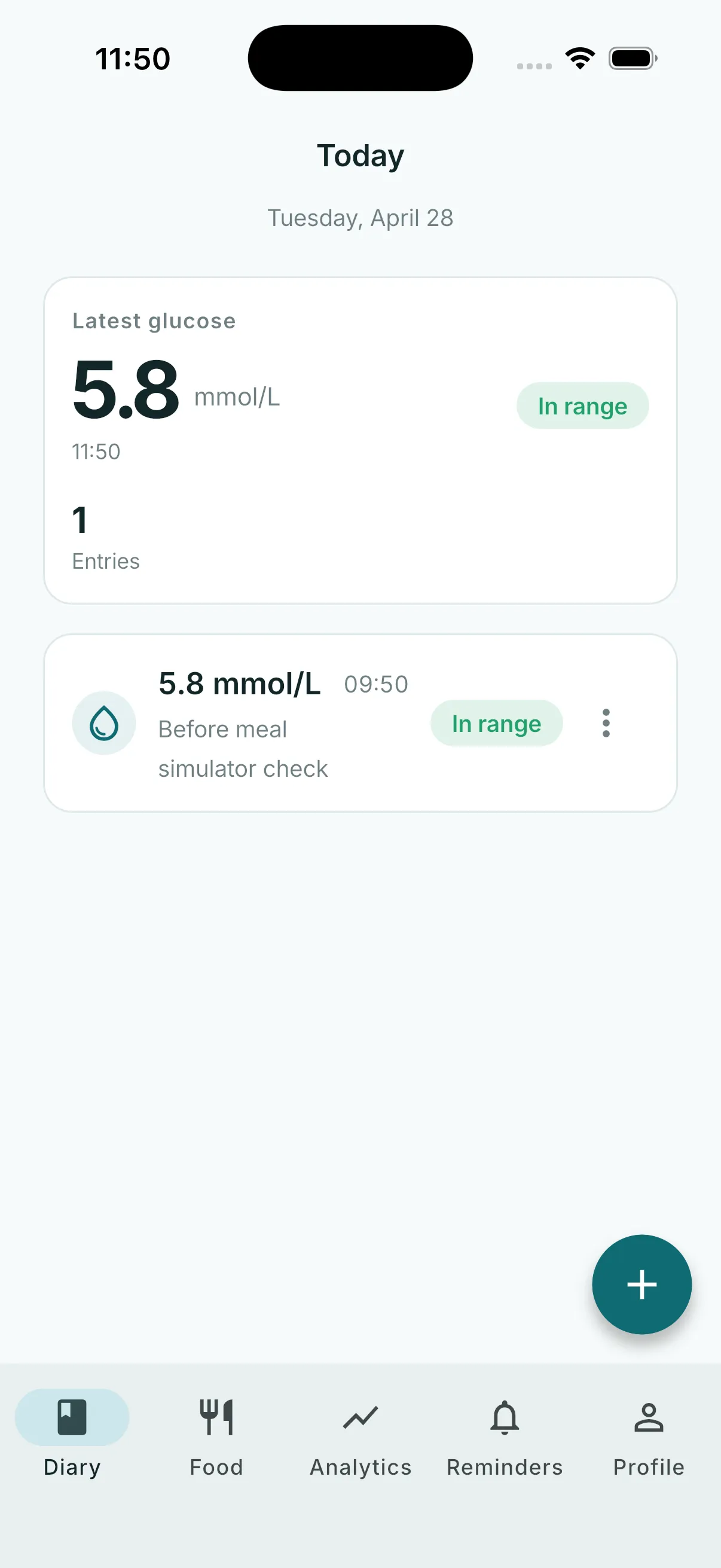 Glytrio daily diary record screen